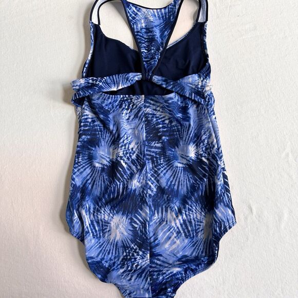 Lands' End V-Neck Racerback One Piece Blue Tie Dye 12L Long Tall - Picture 5 of 7